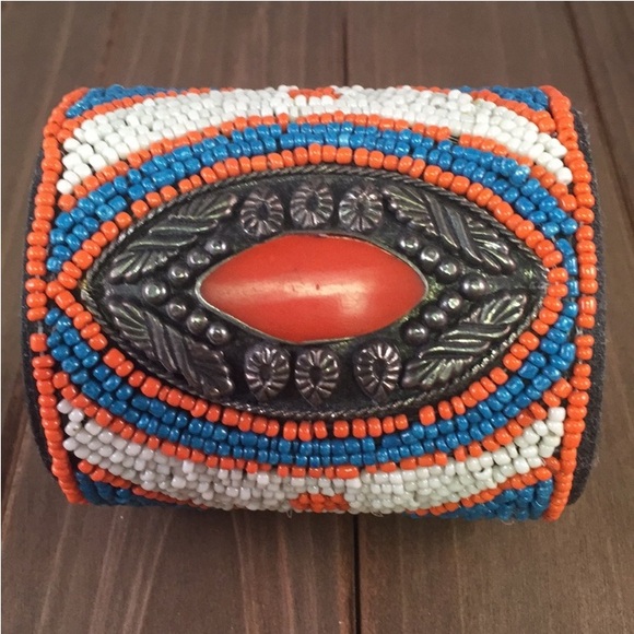 🌵 Southwestern Beaded Adjustable Cuff Bracelet EUC - Picture 2 of 8